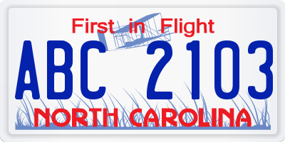NC license plate ABC2103