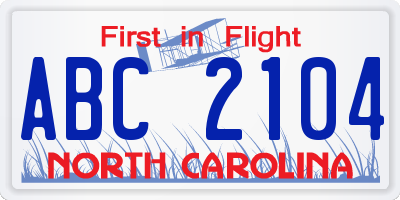 NC license plate ABC2104