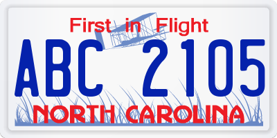 NC license plate ABC2105