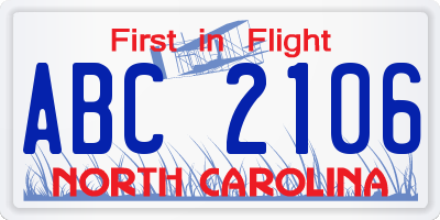 NC license plate ABC2106