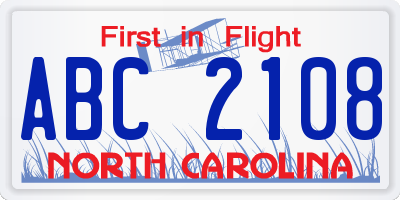 NC license plate ABC2108