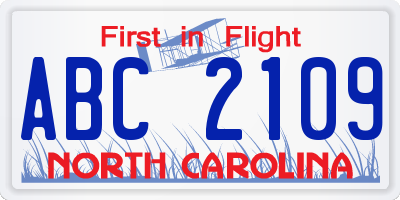 NC license plate ABC2109