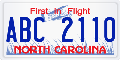 NC license plate ABC2110