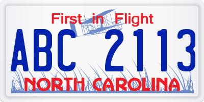 NC license plate ABC2113