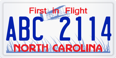 NC license plate ABC2114