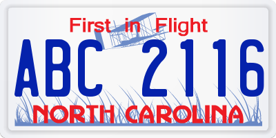 NC license plate ABC2116