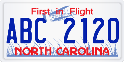 NC license plate ABC2120