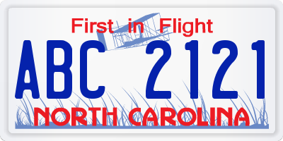 NC license plate ABC2121