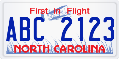 NC license plate ABC2123