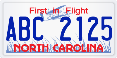 NC license plate ABC2125
