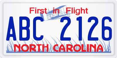 NC license plate ABC2126