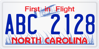 NC license plate ABC2128
