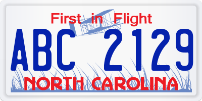 NC license plate ABC2129