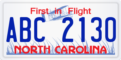 NC license plate ABC2130