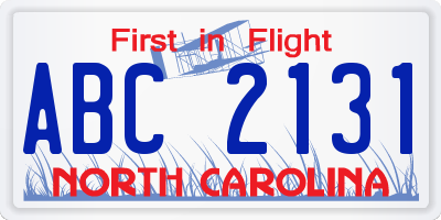NC license plate ABC2131