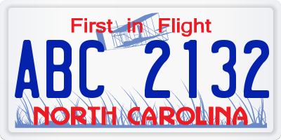 NC license plate ABC2132