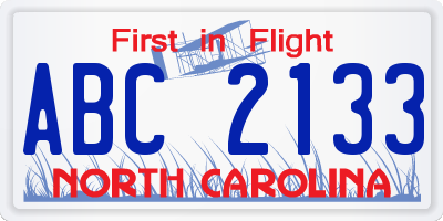 NC license plate ABC2133