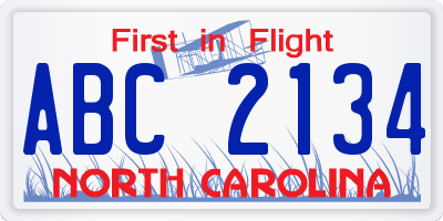 NC license plate ABC2134