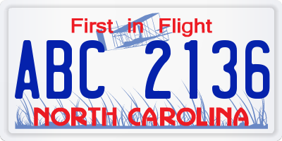 NC license plate ABC2136