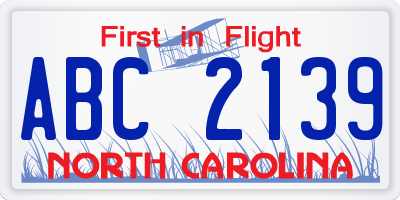 NC license plate ABC2139