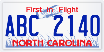 NC license plate ABC2140