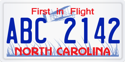 NC license plate ABC2142