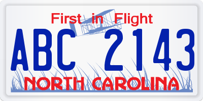 NC license plate ABC2143