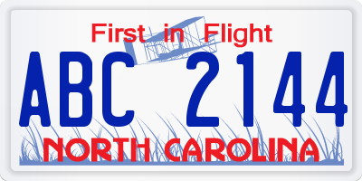 NC license plate ABC2144