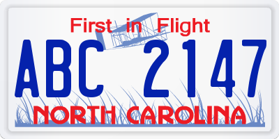 NC license plate ABC2147