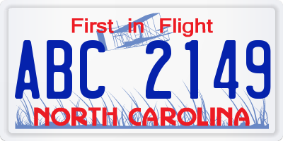 NC license plate ABC2149