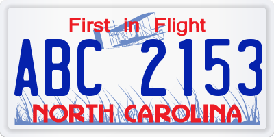 NC license plate ABC2153