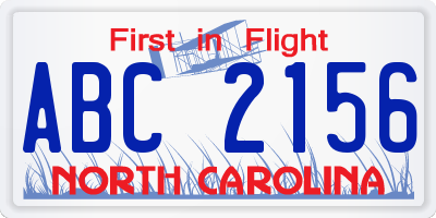 NC license plate ABC2156