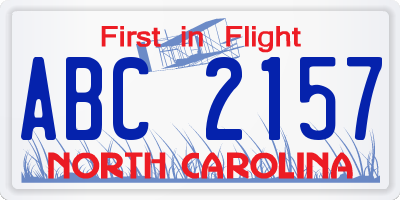 NC license plate ABC2157