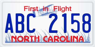 NC license plate ABC2158