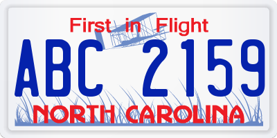 NC license plate ABC2159