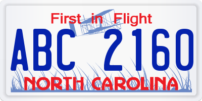 NC license plate ABC2160