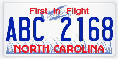 NC license plate ABC2168