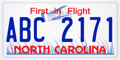 NC license plate ABC2171