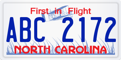 NC license plate ABC2172