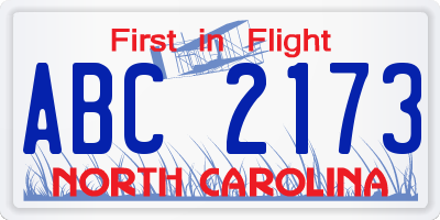 NC license plate ABC2173