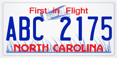 NC license plate ABC2175