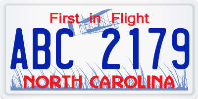 NC license plate ABC2179