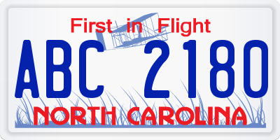 NC license plate ABC2180