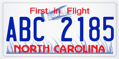NC license plate ABC2185