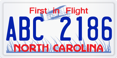 NC license plate ABC2186
