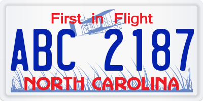 NC license plate ABC2187