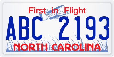 NC license plate ABC2193
