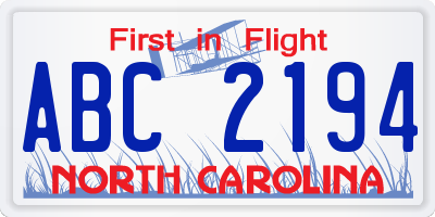 NC license plate ABC2194