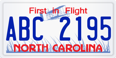 NC license plate ABC2195