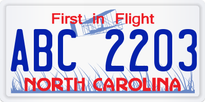 NC license plate ABC2203